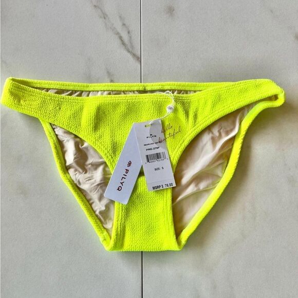 Nwt PilyQ Anthropologie neon yellow pineapple reef full ribbed bikini bo… - Picture 3 of 5